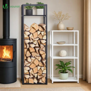 Porte bûche vertical télescopique avec étagère 45x32x170cm